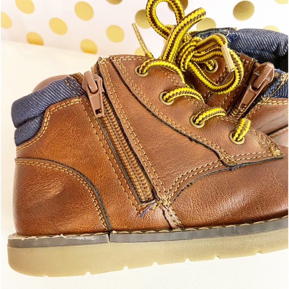 London Fog Collection Brown Leather Denim Boots Toddler Boys Size 12M - Picture 4 of 9